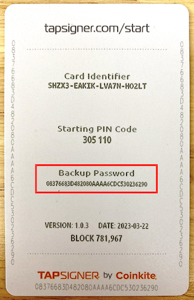 Tapsigner Backup Key